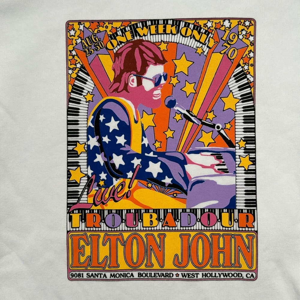 Elton John, NWOT, White Troubadour Hoodie Sweatshirt, Size Small